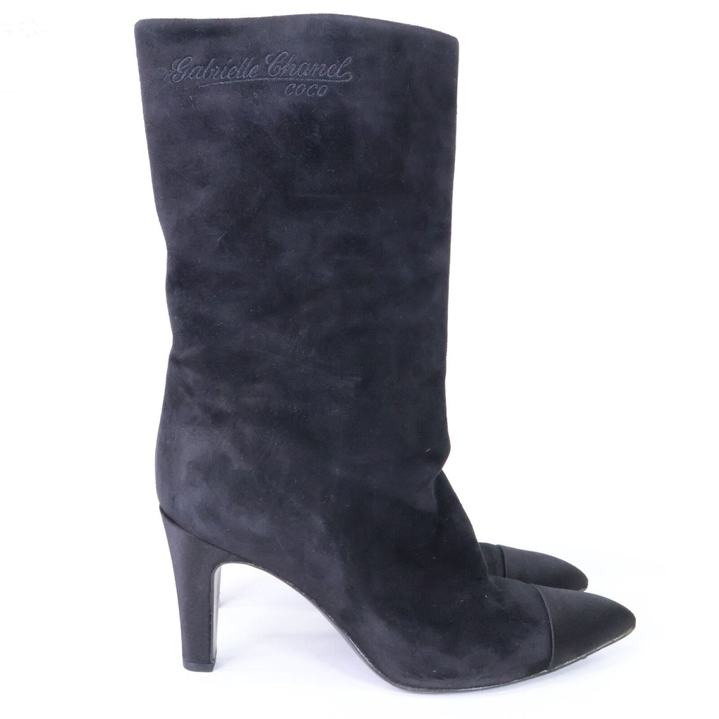 Chanel Gabriel CC Logo Embroidery Suede Satin Pointed Toe Boots 40 1 2C — view 4