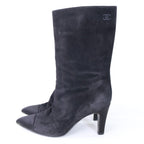 Chanel Gabriel CC Logo Embroidery Suede Satin Pointed Toe Boots 40 1 2C — view 2