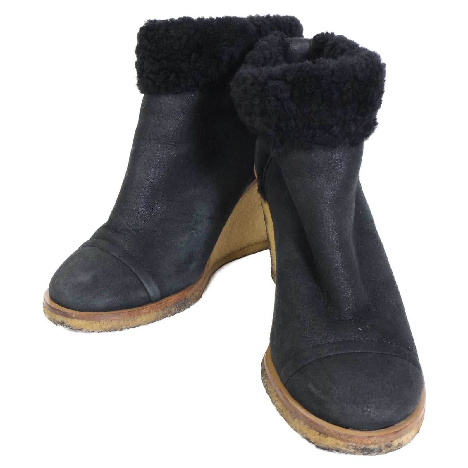 Chanel Shearling Fleece Wedge Sole Short Boots No Indicated
