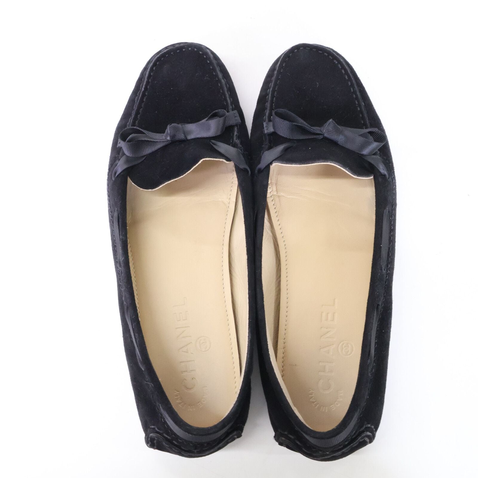 Chanel CC Logo Stitch Ribbon Suede Deck Shoes — view 5