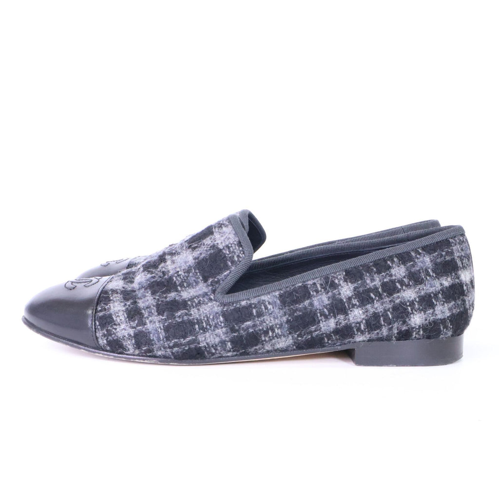 Chanel CC Logo Stitch Plaid Tweed Opera Shoes — view 2
