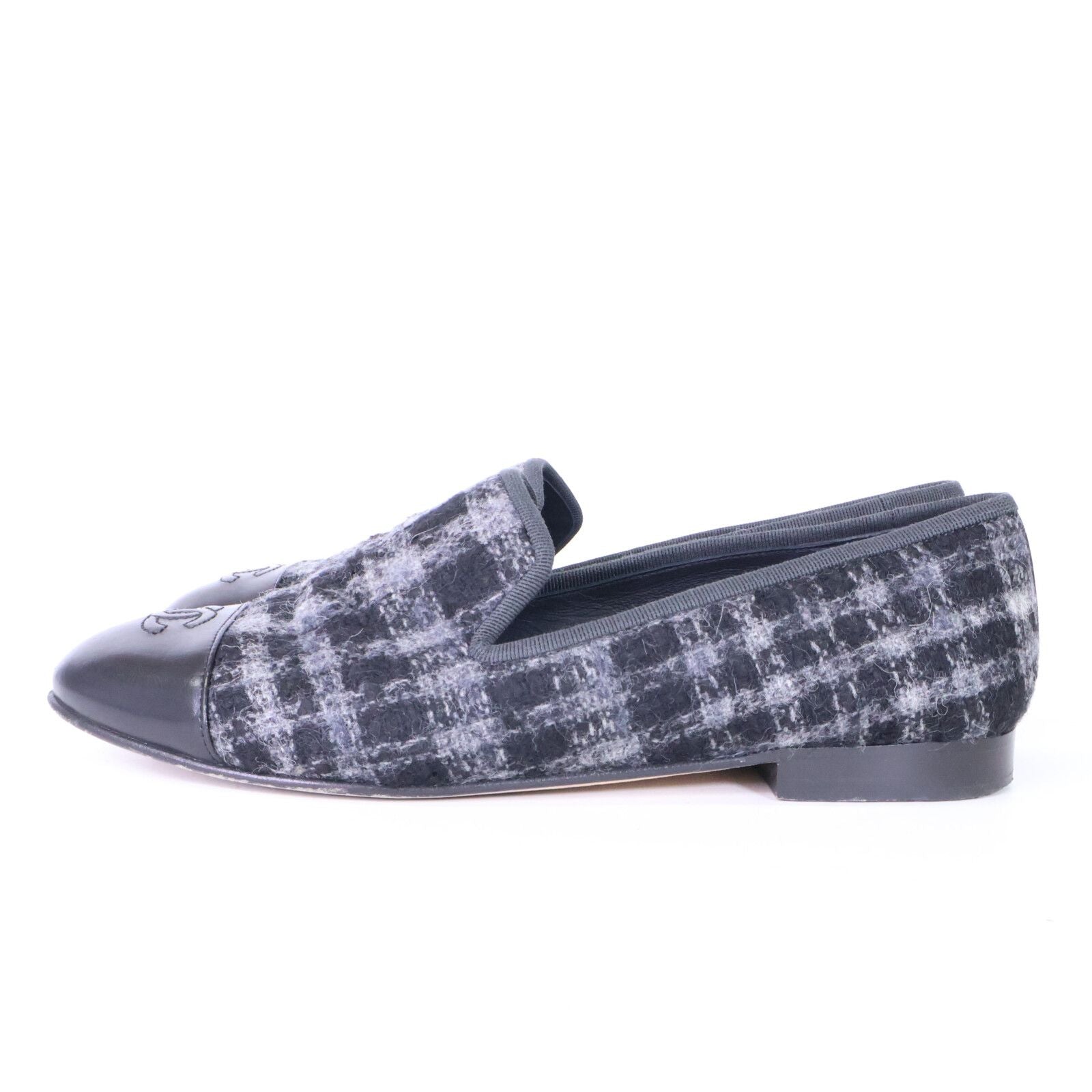 Chanel CC Logo Stitch Plaid Tweed Opera Shoes — view 2