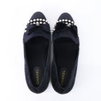 Chanel CC Logo Imitation Pearl Ribbon Velvet Opera Shoes 39 1 2C — view 5