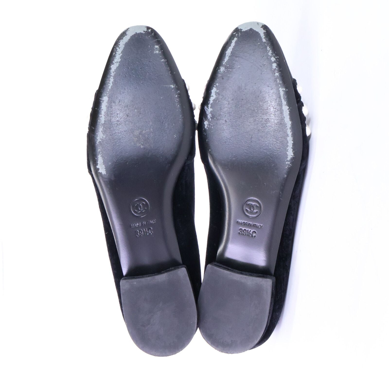 Chanel CC Logo Imitation Pearl Ribbon Velvet Opera Shoes 39 1 2C — view 6
