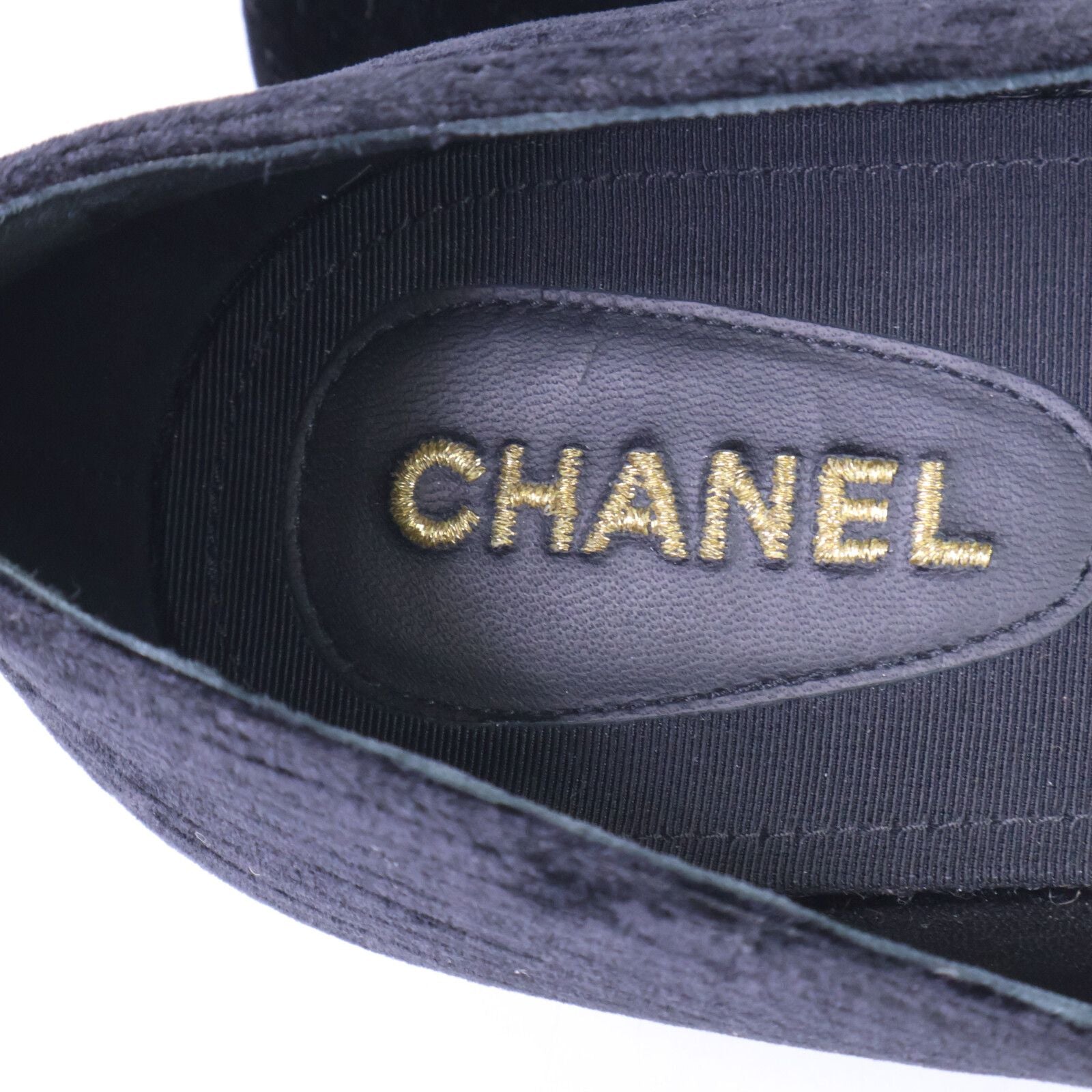 Chanel CC Logo Imitation Pearl Ribbon Velvet Opera Shoes 39 1 2C — view 7