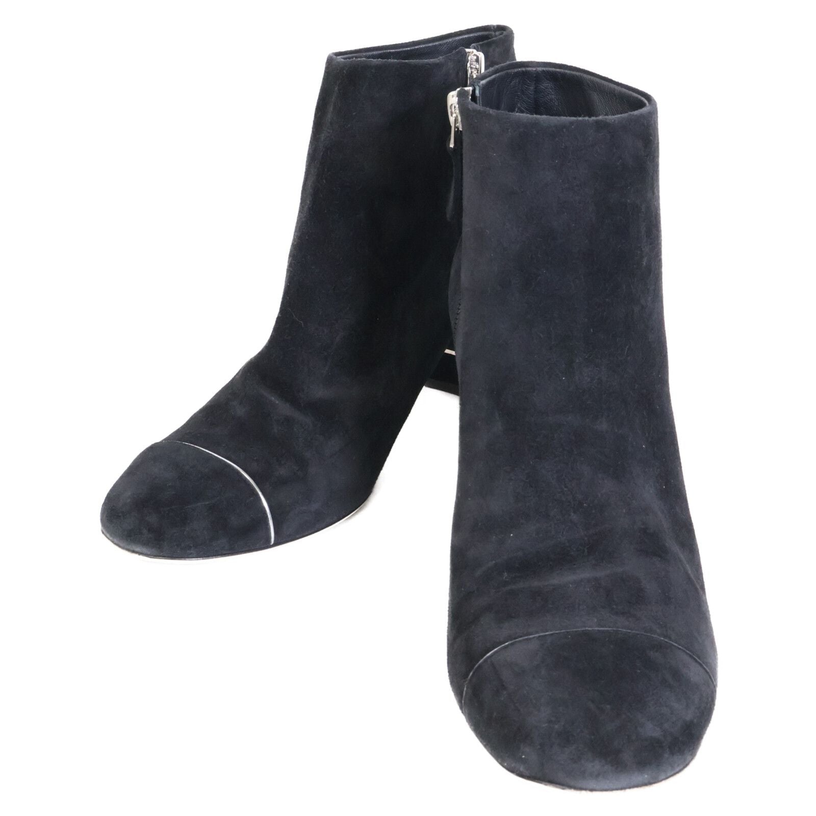 Chanel CC Logo Suede Side Zip Short Boots