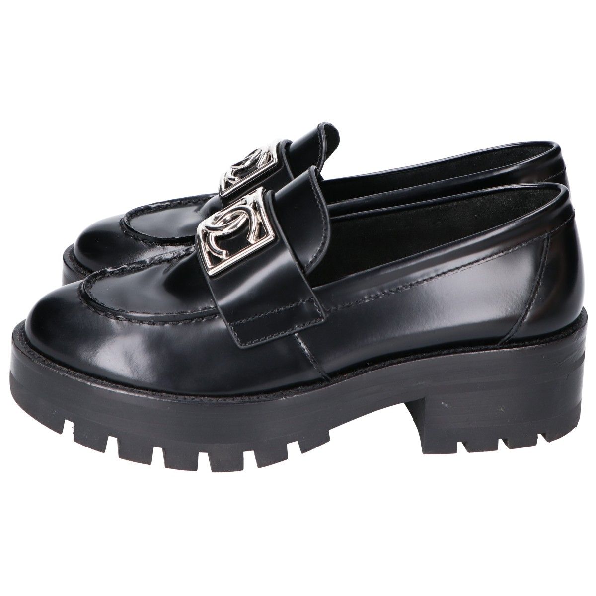 Chanel D CC Logo Plate Leather Thick Sole Loafers 36c — view 2