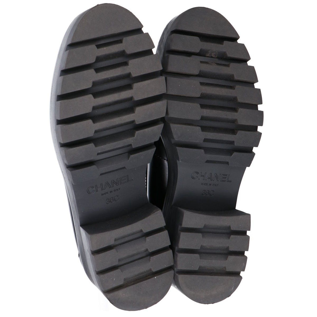Chanel D CC Logo Plate Leather Thick Sole Loafers 36c — view 6
