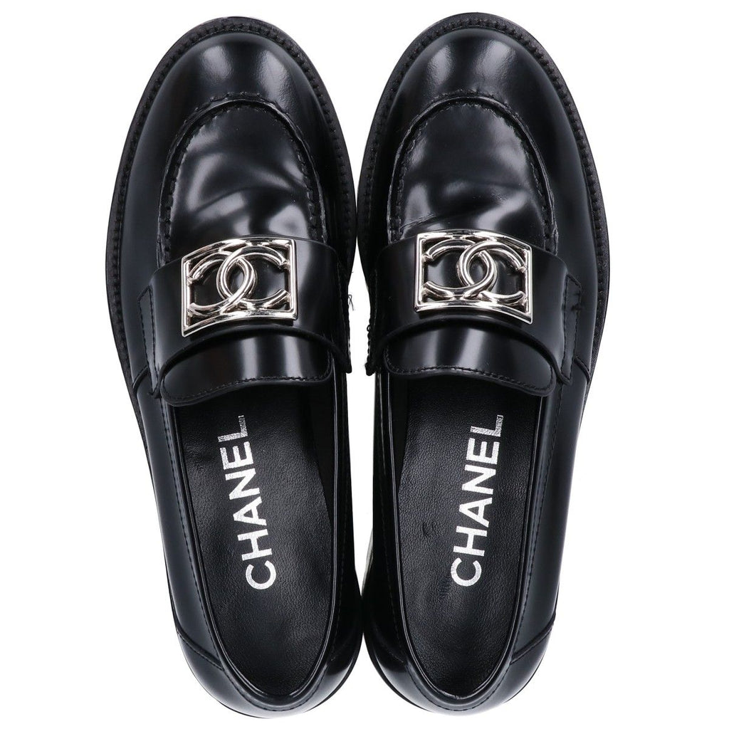 Chanel D CC Logo Plate Leather Thick Sole Loafers 36c — view 5