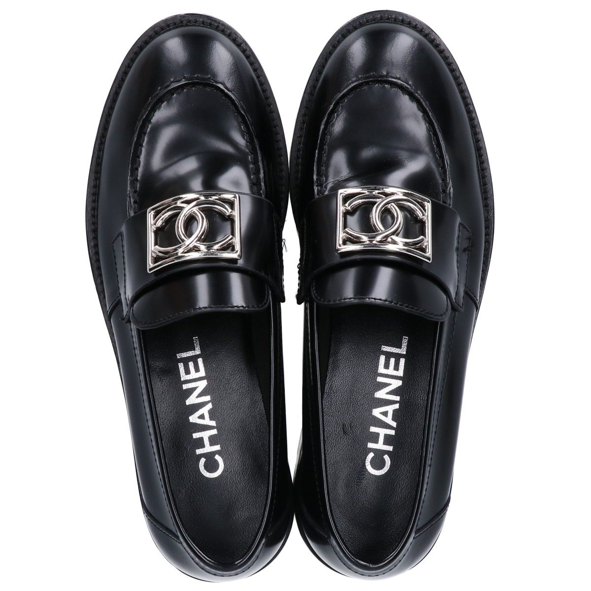 Chanel D CC Logo Plate Leather Thick Sole Loafers 36c — view 5
