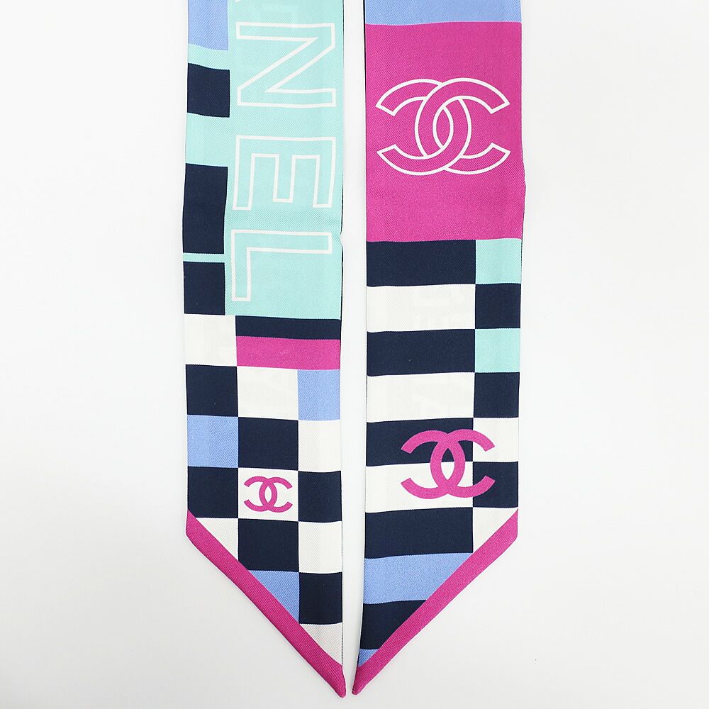 Chanel Ten Headband Ribbon Scarf Silk Multicolor CC Logo — view 3