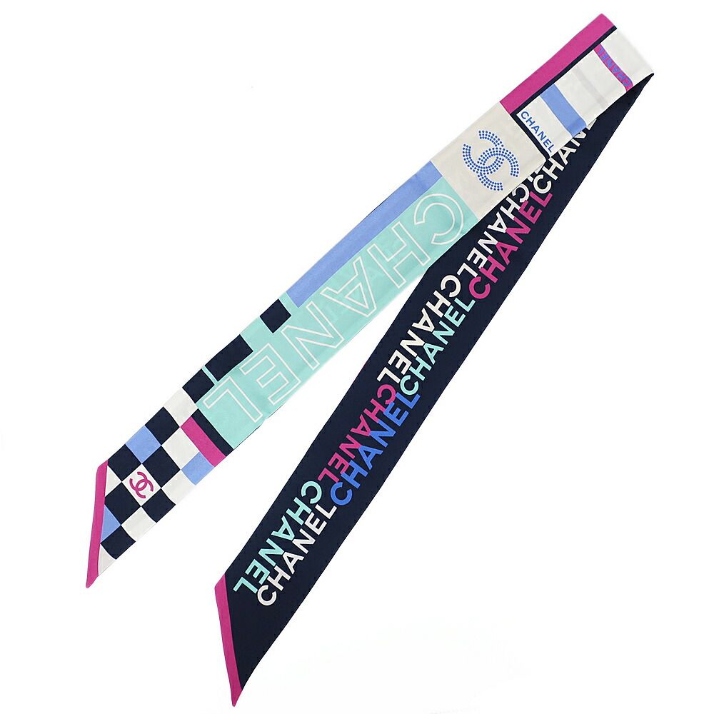 Chanel Ten Headband Ribbon Scarf Silk Multicolor CC Logo