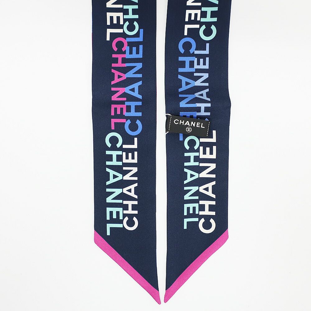 Chanel Ten Headband Ribbon Scarf Silk Multicolor CC Logo — view 5