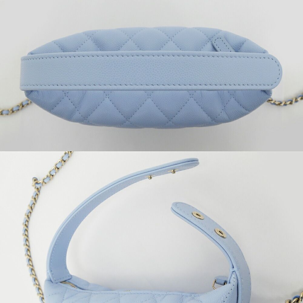 Chanel Classic Chain Clutch Light Blue Caviar Leather — view 5