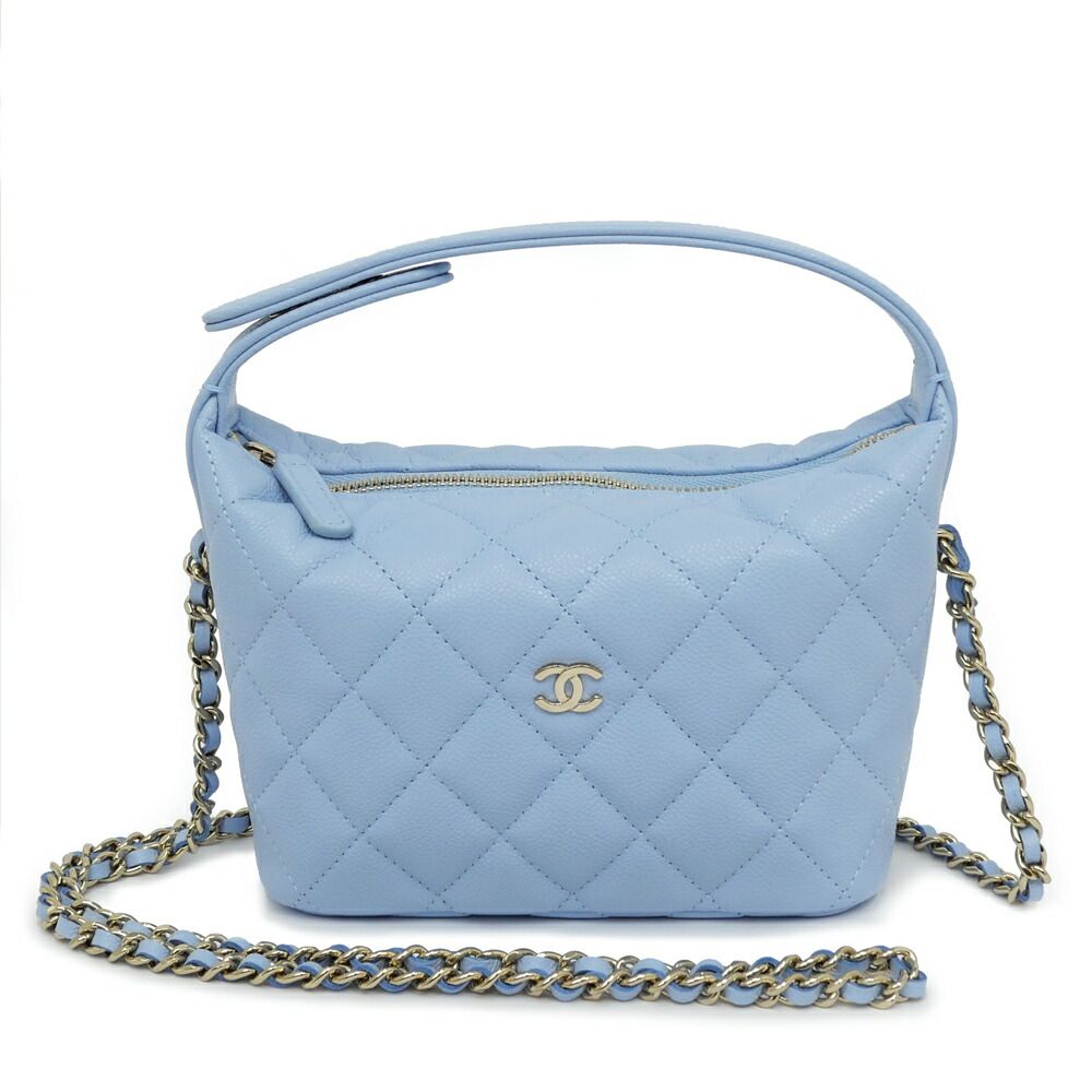Chanel Classic Chain Clutch Light Blue Caviar Leather