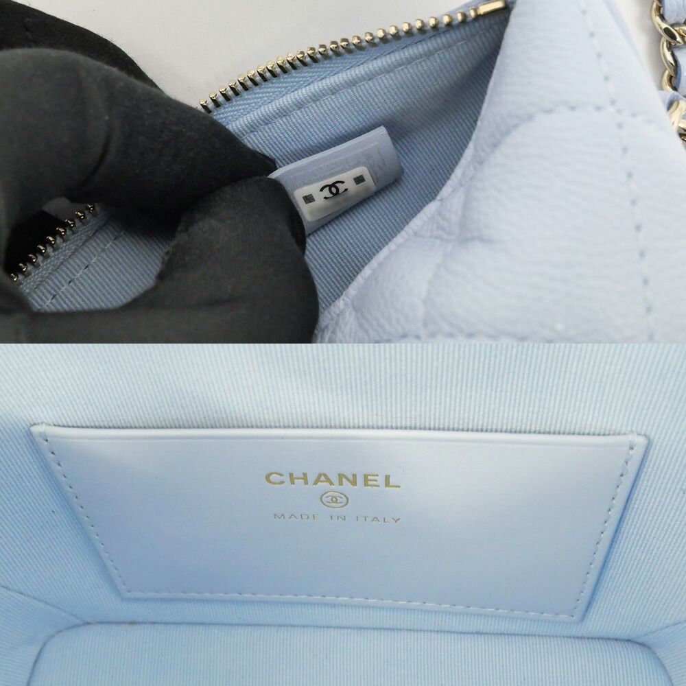 Chanel Classic Chain Clutch Light Blue Caviar Leather — view 7