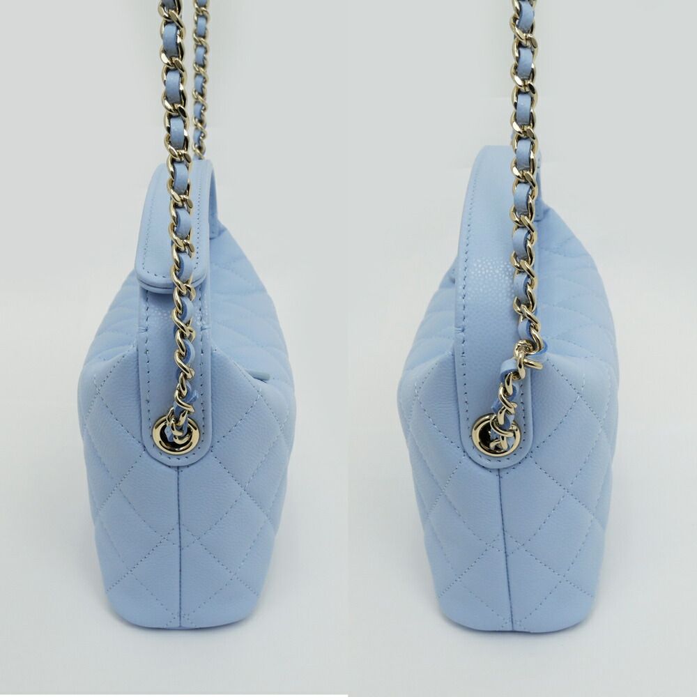 Chanel Classic Chain Clutch Light Blue Caviar Leather — view 2