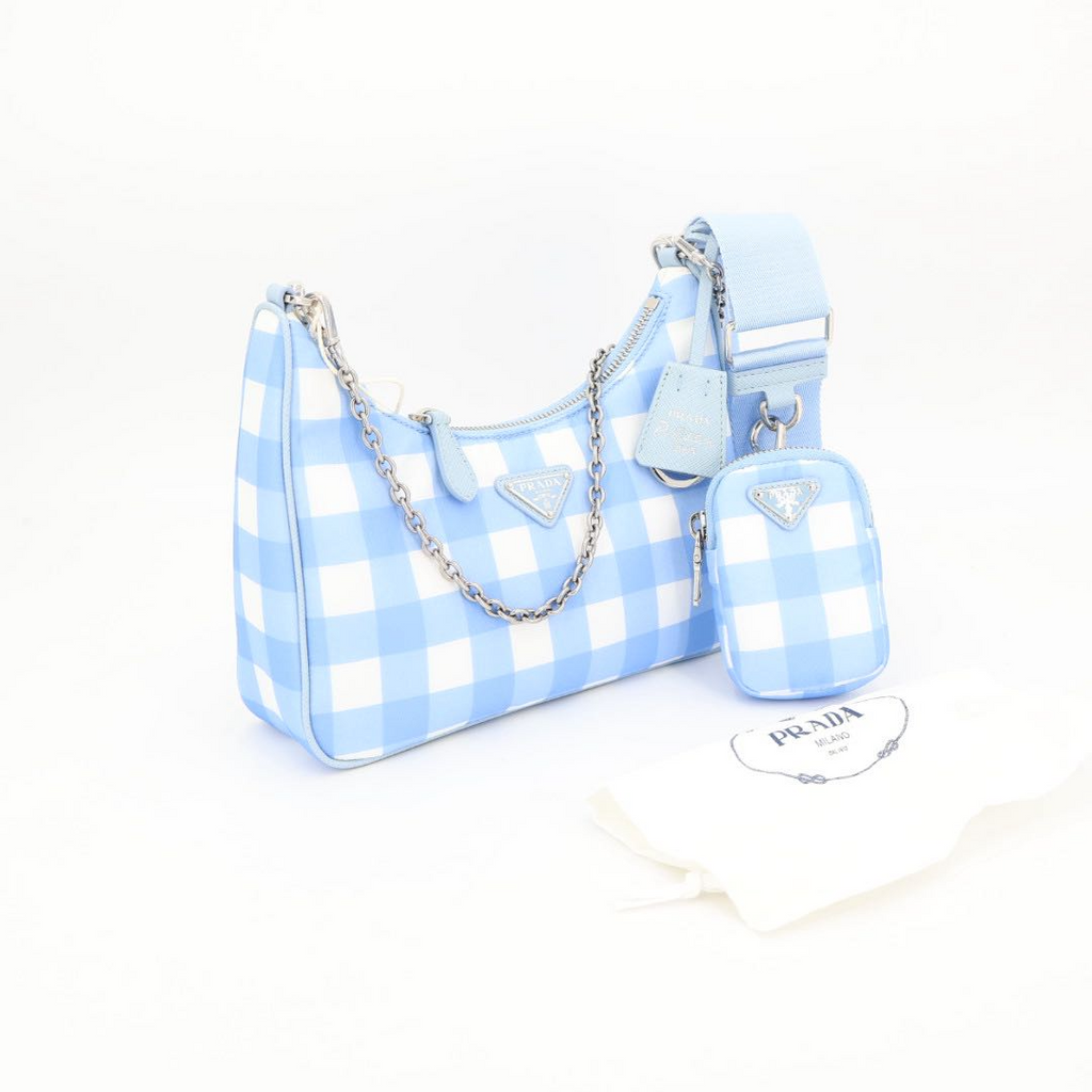 Prada Plaid Hobo Blue