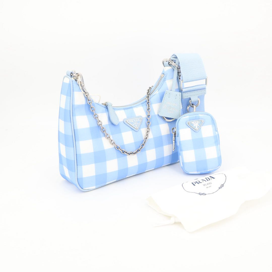 Prada Plaid Hobo Blue