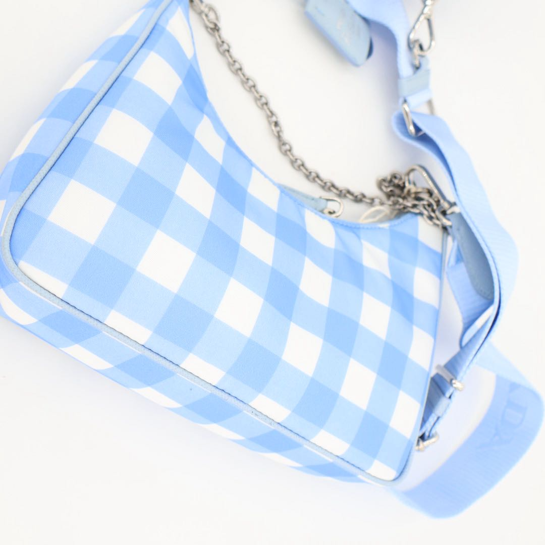 Prada Plaid Hobo Blue — view 4