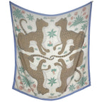 Hermes Carre 140 les Leopard Shawl Large Scarf Silk White Brown Multicolor