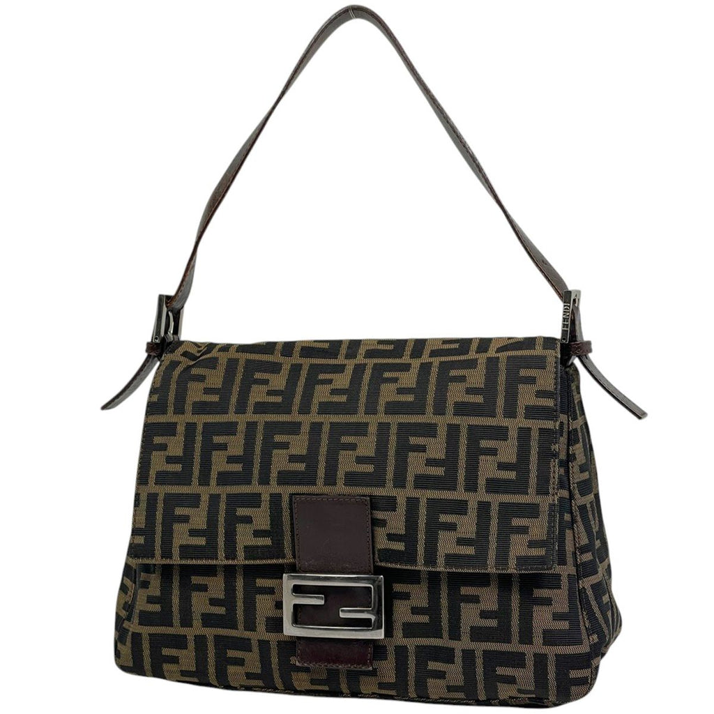 Fendi Zucca Pattern Shoulder Bag Mamma Baguette Canvas Brown