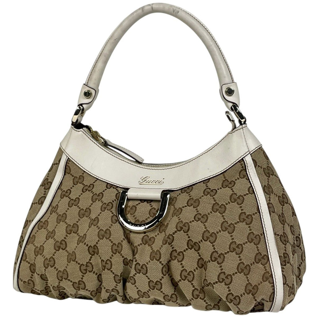 Gucci GG Pattern Shoulder Bag Abbey Canvas Beige White