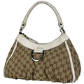 Gucci GG Pattern Shoulder Bag Abbey Canvas Beige White