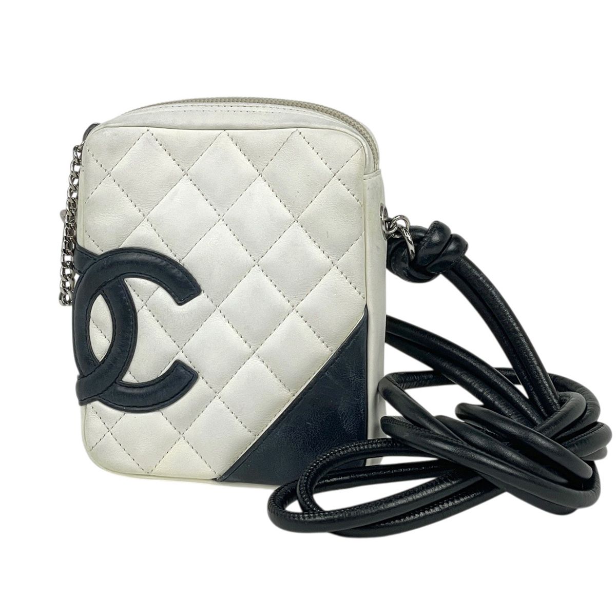 Chanel Cambon Line Shoulder Bag CC Logo Leather White