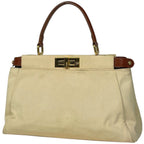Fendi Peekaboo Handbag Canvas Beige
