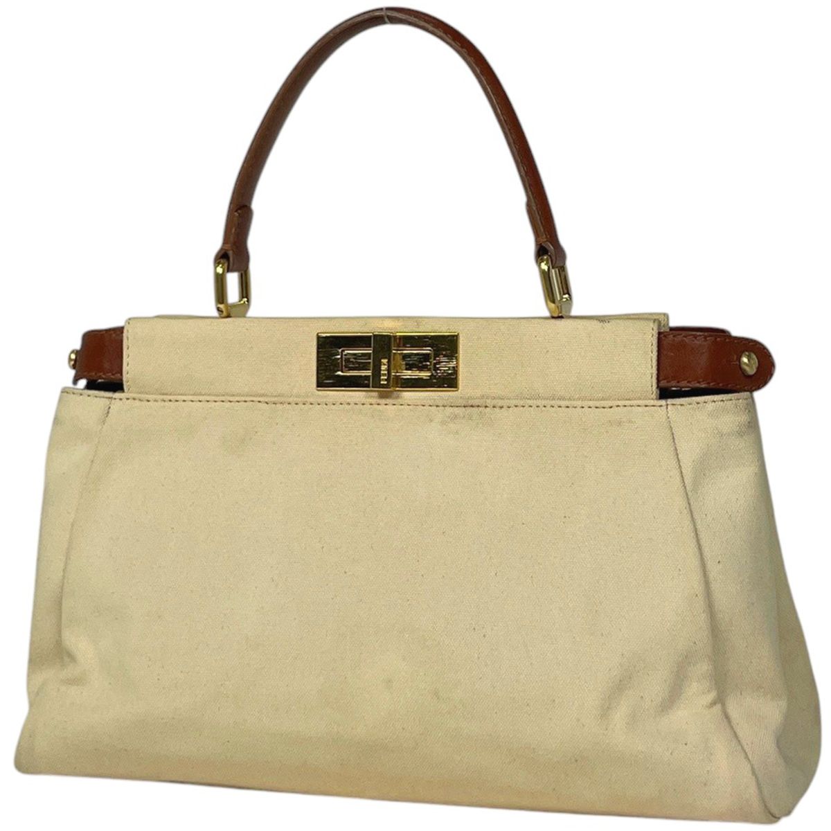 Fendi Peekaboo Handbag Canvas Beige
