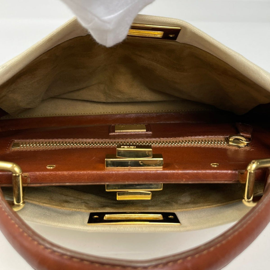 Fendi Peekaboo Handbag Canvas Beige — view 9