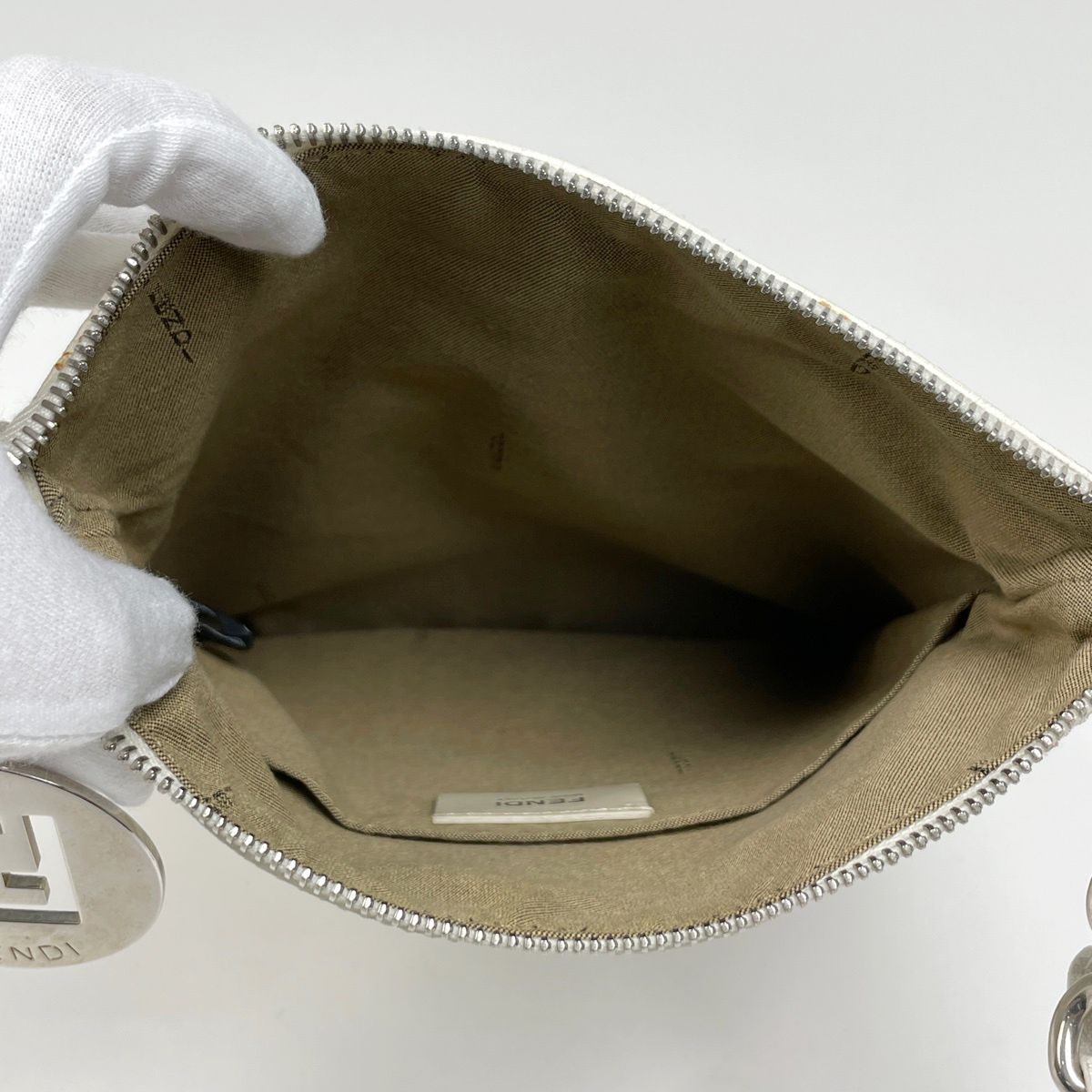 Fendi Zucchino Pattern Chain Shoulder Bag Logo All Over Crossbody White — view 8