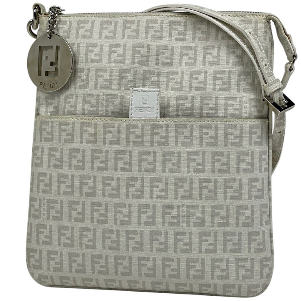 Fendi Zucchino Pattern Chain Shoulder Bag Logo All Over Crossbody White