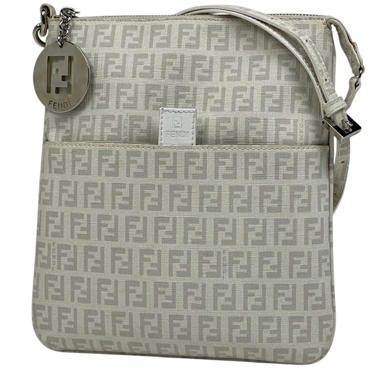 Fendi Zucchino Pattern Chain Shoulder Bag Logo All Over Crossbody White