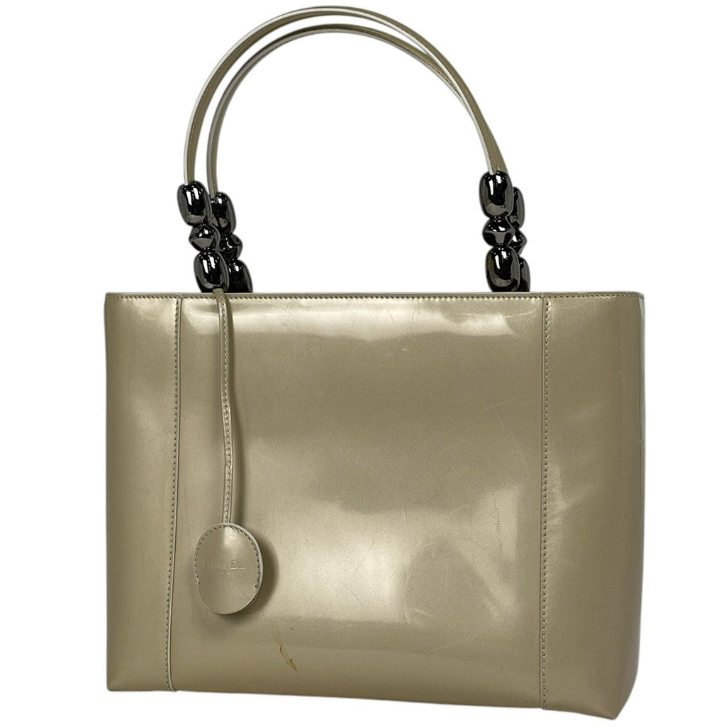 Dior Maris Pearl Handbag 2-Way Enamel Patent Leather Beige