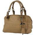 Prada Logo Handbag Leather Beige