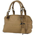 Prada Logo Handbag Leather Beige