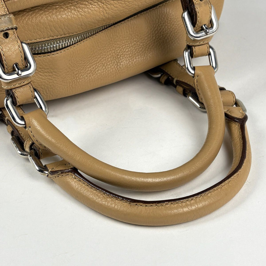 Prada Logo Handbag Leather Beige — view 7