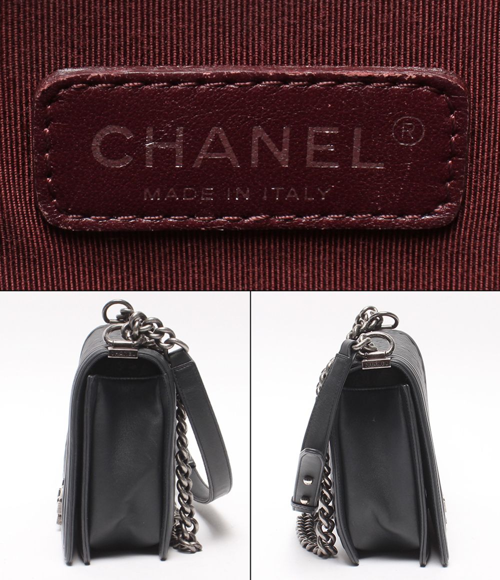 Chanel Chain Shoulder Bag Silver Lambskin Boy Stitch — view 4