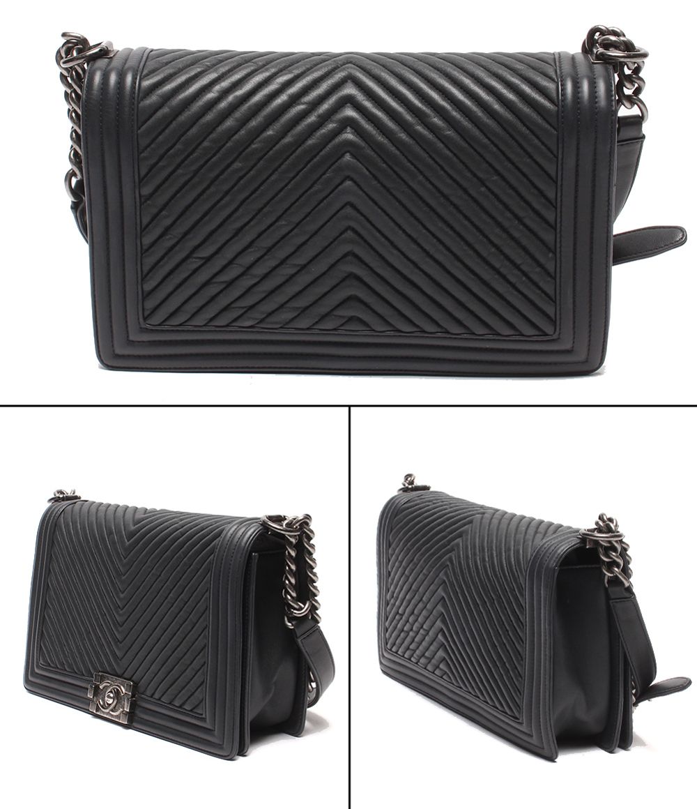 Chanel Chain Shoulder Bag Silver Lambskin Boy Stitch — view 2