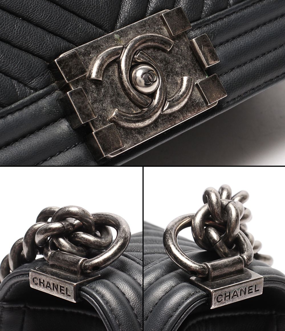 Chanel Chain Shoulder Bag Silver Lambskin Boy Stitch — view 6