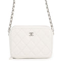 Chanel Chain Shoulder Bag Quilted CC Logo Caviar Leather Pochette White