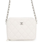 Chanel Chain Shoulder Bag Quilted CC Logo Caviar Leather Pochette White