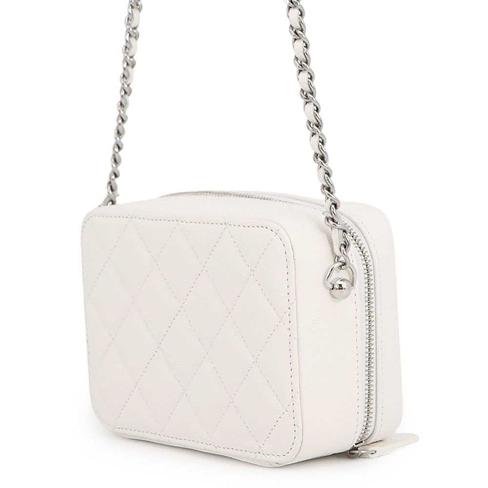 Chanel Chain Shoulder Bag Quilted CC Logo Caviar Leather Pochette White — view 2