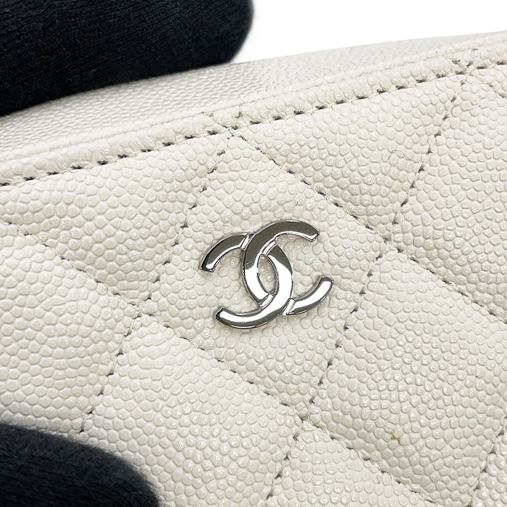 Chanel Chain Shoulder Bag Quilted CC Logo Caviar Leather Pochette White — view 9