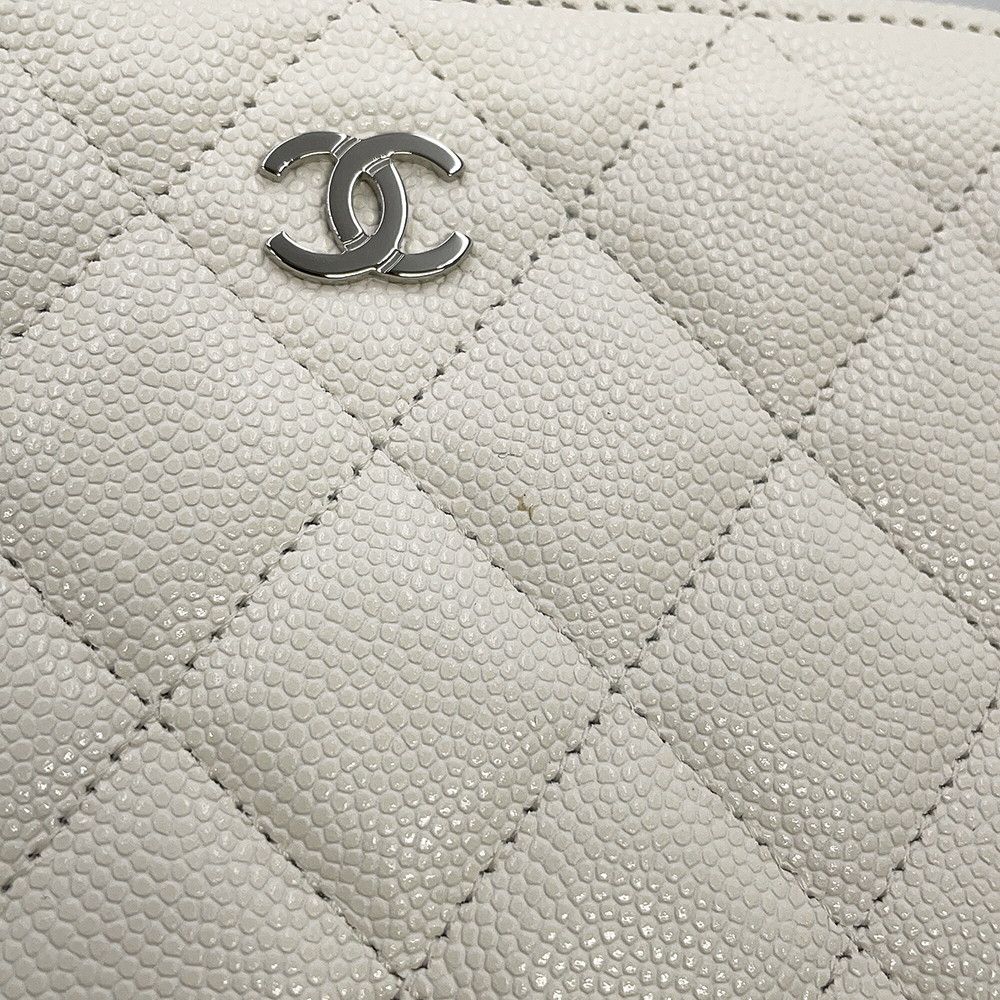 Chanel Chain Shoulder Bag Quilted CC Logo Caviar Leather Pochette White — view 6
