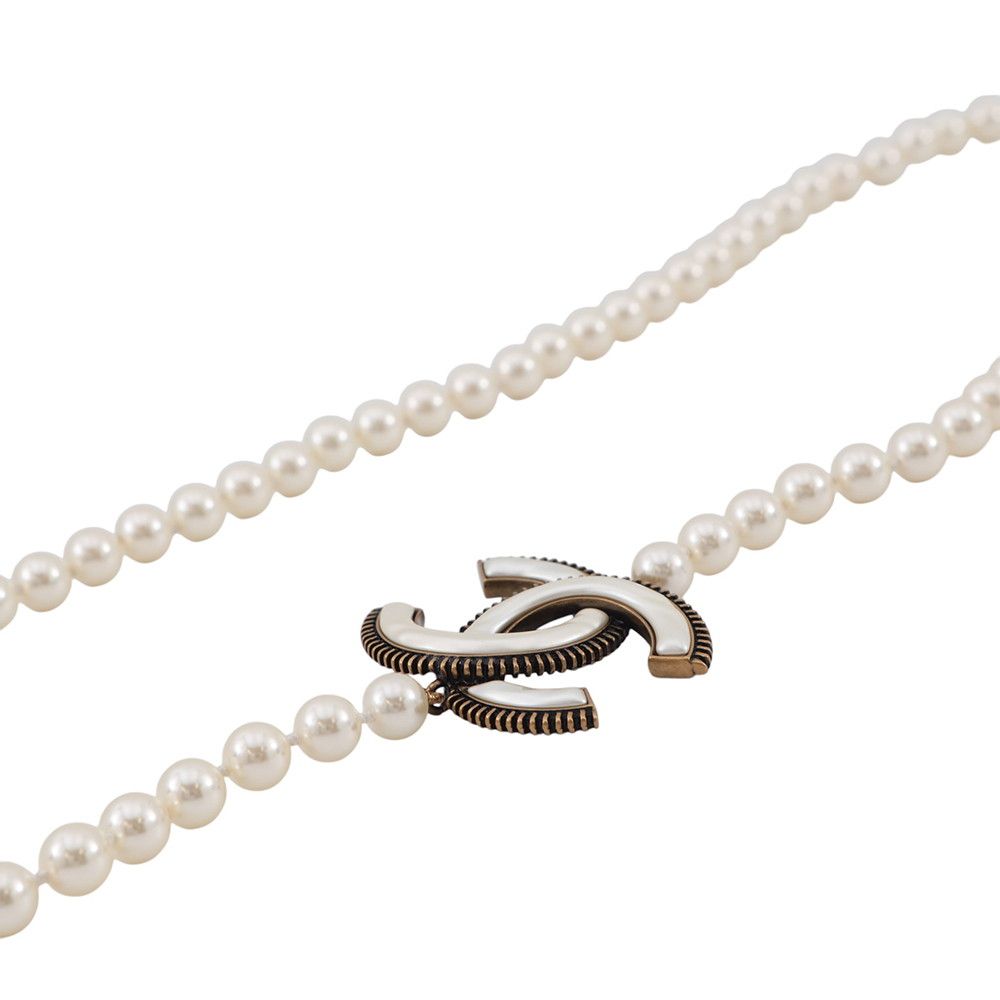 Chanel Long Necklace CC Logo Faux Pearl — view 2