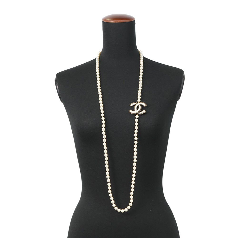 Chanel Long Necklace CC Logo Faux Pearl — view 4