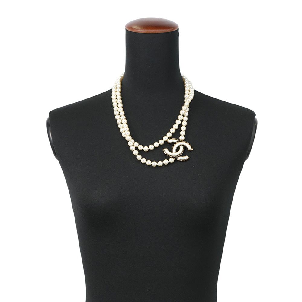 Chanel Long Necklace CC Logo Faux Pearl — view 5